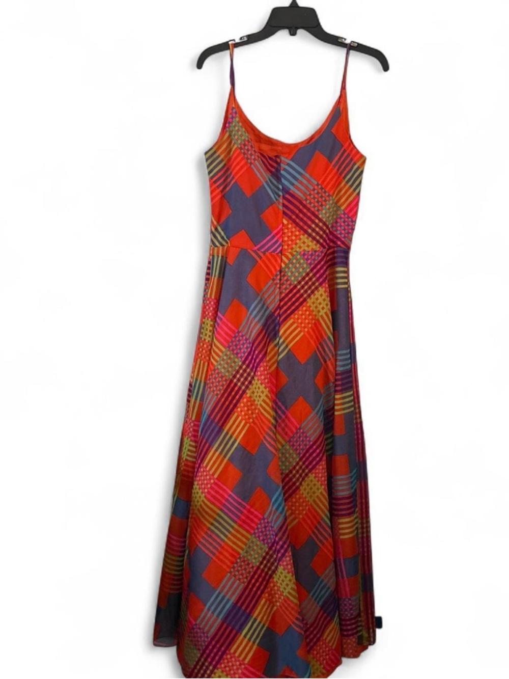 Coco California 70’s Bohemian Vibrant Plaid Strappy Maxi Silhouette Dress - Picture 5 of 6